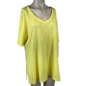 CHICO'S - WOMEN'S 3 US XLARGE - YELLOW SHORT SLEEVE V NECK COTTON BLEND TOP